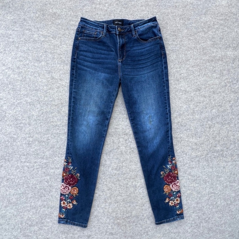 Driftwood Jackie High Rise Jeans Women 28 Blue Good Floral Embroidered Skinny